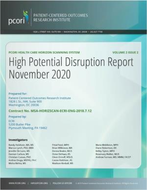 PCORI High Potential Disruption Report, November 2020