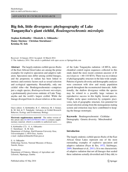 Phylogeography of Lake Tanganyika's Giant Cichlid