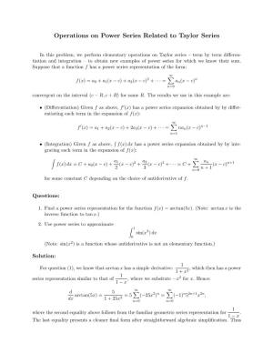 Operations on Power Series Related to Taylor Series