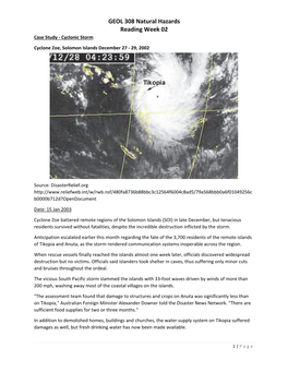 GEOL 308 Natural Hazards Reading Week 02 Case Study ‐ Cyclonic Storm