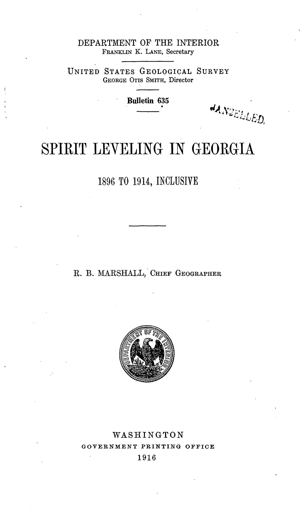 UNITED STATES GEOLOGICAL SURVEY GEORGE OTIS SMITH, Director