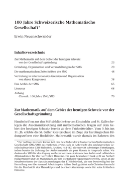 100 Jahre Schweizerische Mathematische Gesellschaft∗