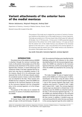 Variant Attachments of the Anterior Horn of the Medial Meniscus