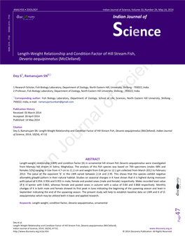 Science • Analysis Indian Journal of Science, Volume 10, Number 24, May 14, 2014