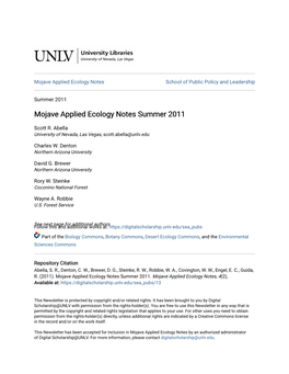 Mojave Applied Ecology Notes Summer 2011