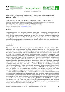 Petrocosmea Funingensis (Gesneriaceae): a New Species from Southeastern Yunnan, China