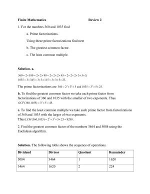 Finite Mathematics Review 2 1. for the Numbers 360 and 1035 Find