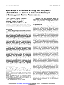 Signet-Ring Cell Or Mucinous Histology After Preoperative Chemoradiation and Survival in Patients with Esophageal Or Esophagogastric Junction Adenocarcinoma