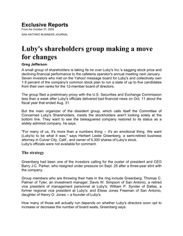 Luby's Shareholders Group Making a Move for Change