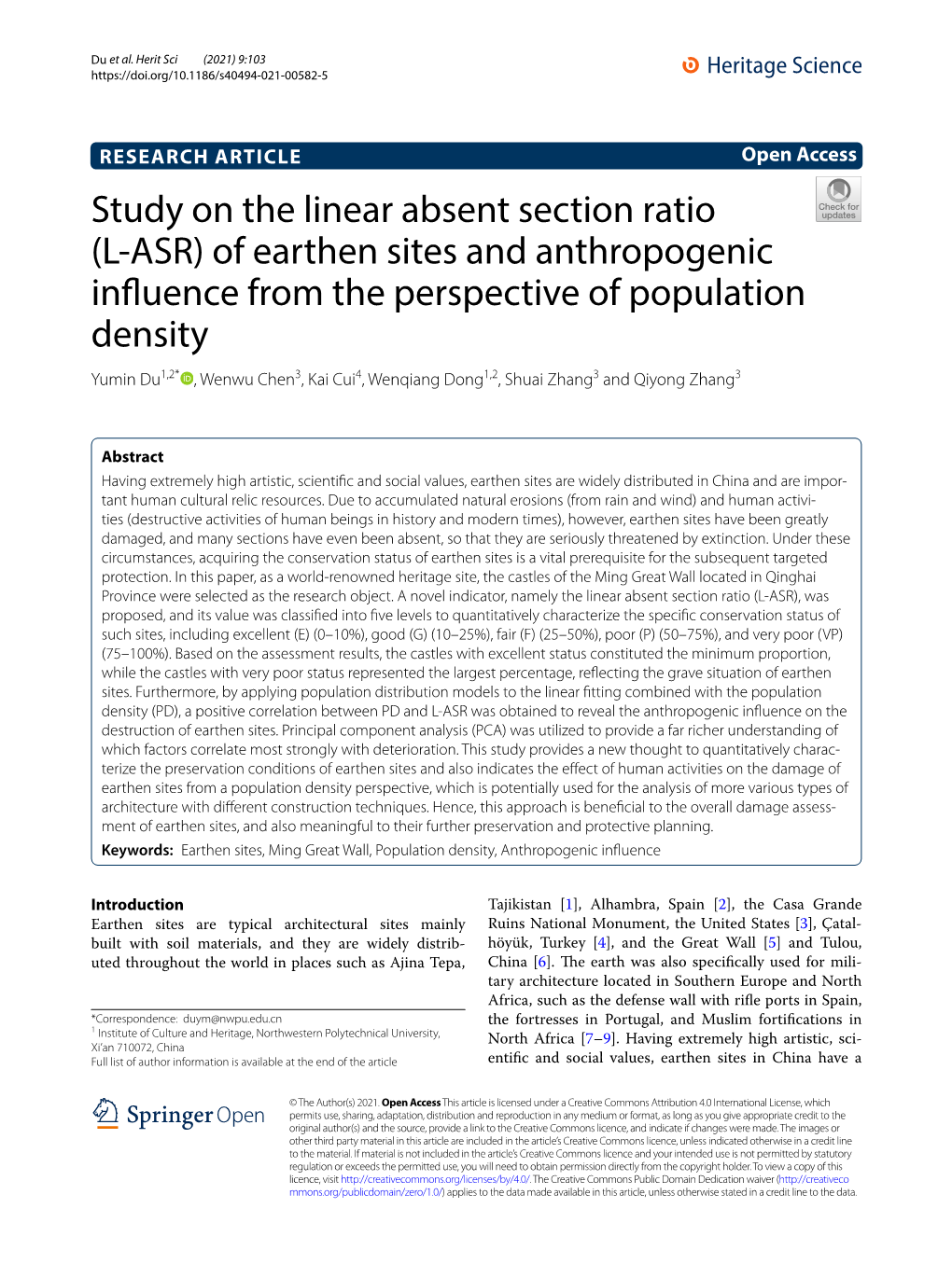 Study on the Linear Absent Section Ratio (L-ASR) of Earthen Sites And
