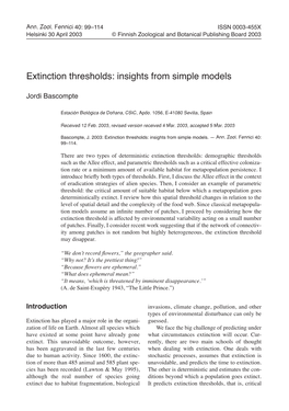 Extinction Thresholds: Insights from Simple Models