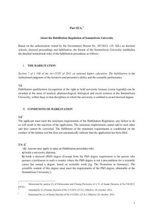 About the Habilitation Regulation of Semmelweis University