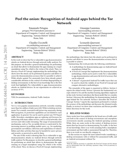 Recognition of Android Apps Behind the Tor Network