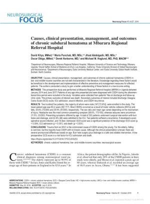 Causes, Clinical Presentation, Management, and Outcomes of Chronic Subdural Hematoma at Mbarara Regional Referral Hospital