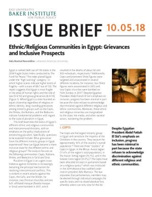 Ethnic/Religious Communities in Egypt: Grievances and Inclusive Prospects