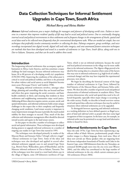 Data Collection Techniques for Informal Settlement Upgrades in Cape Town, South Africa Michael Barry and Heinz Rüther