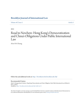 Hong Kong's Democratization and China's Obligations Under Public International Law Alvin Y.H