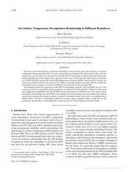 Sea Surface Temperature–Precipitation Relationship in Different Reanalyses