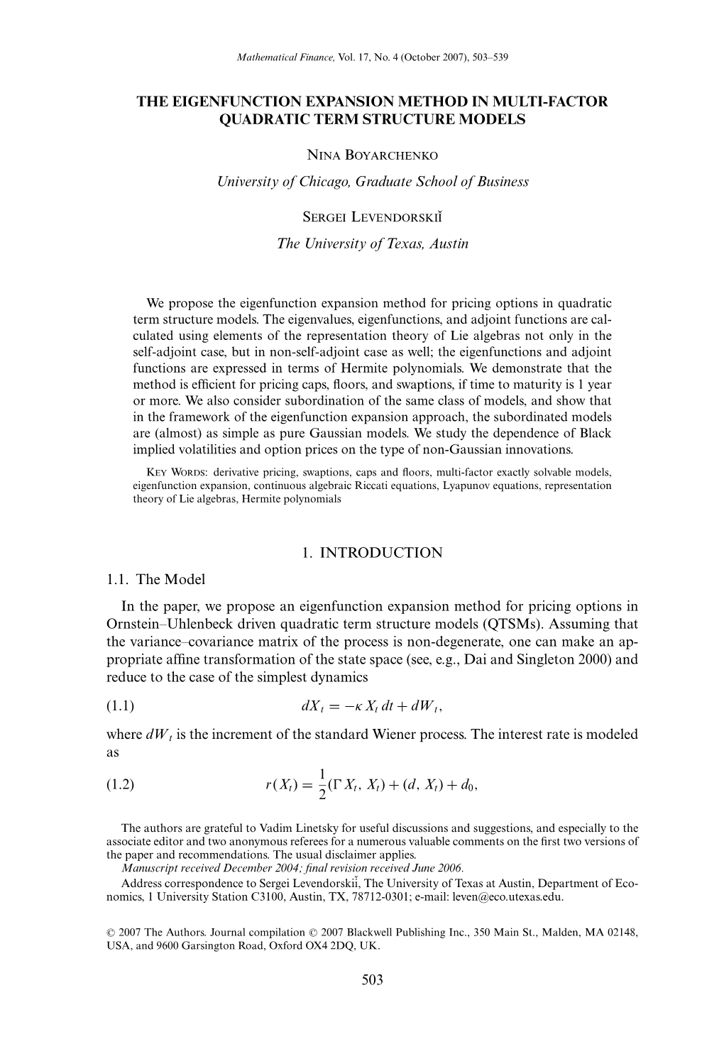 The Eigenfunction Expansion Method in Multi-Factor Quadratic Term Structure Models