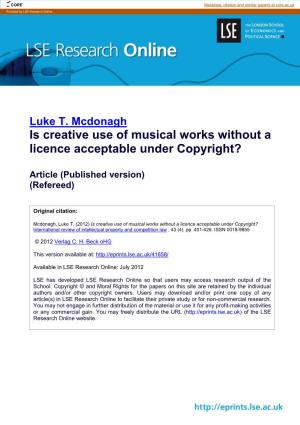 Is Creative Use of Musical Works Without a Licence Acceptable Under Copyright?