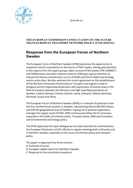 Response from the European Forum of Northern Sweden