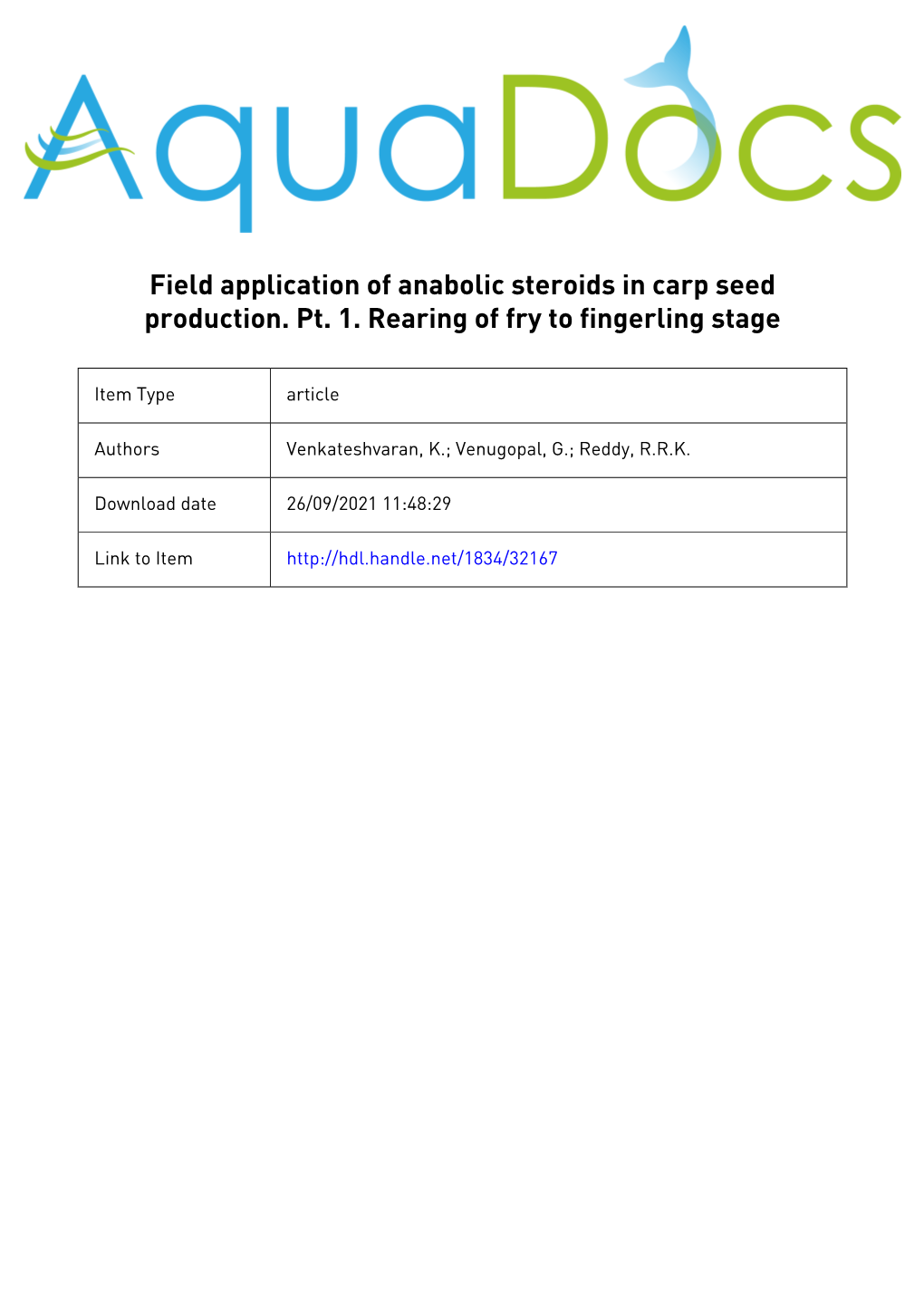 Field Application of Anabolic Steroids in Carp Seed Production. Pt. 1