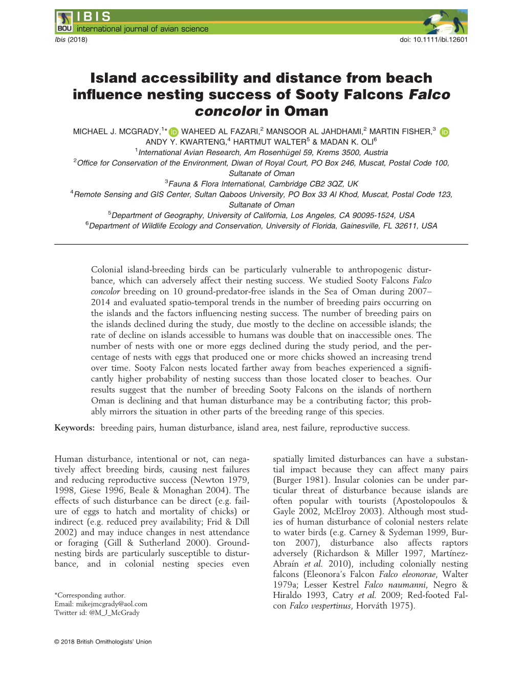 Island Accessibility and Distance from Beach Influence Nesting Success Of