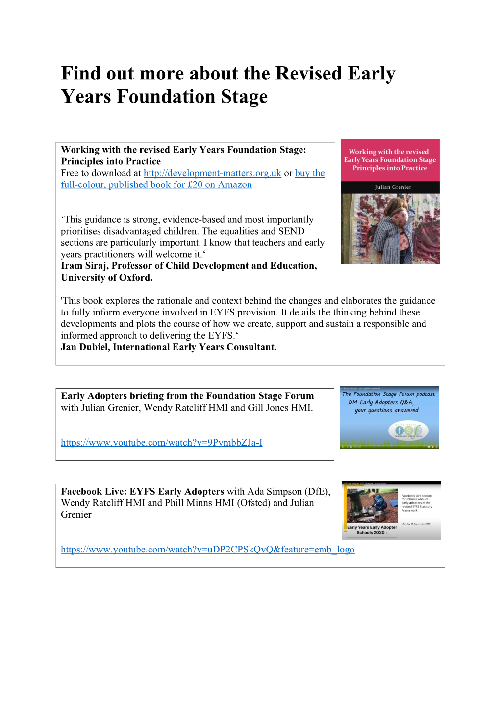 Find out More About the Revised Early Years Foundation Stage