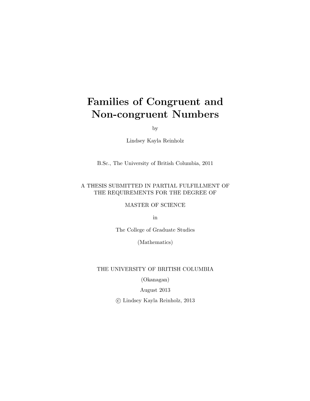 Families of Congruent and Non-Congruent Numbers