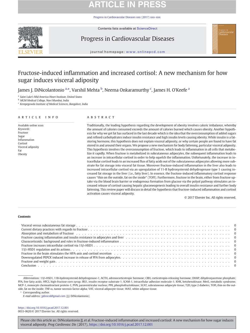 Fructose-Induced Inflammation and Increased Cortisol