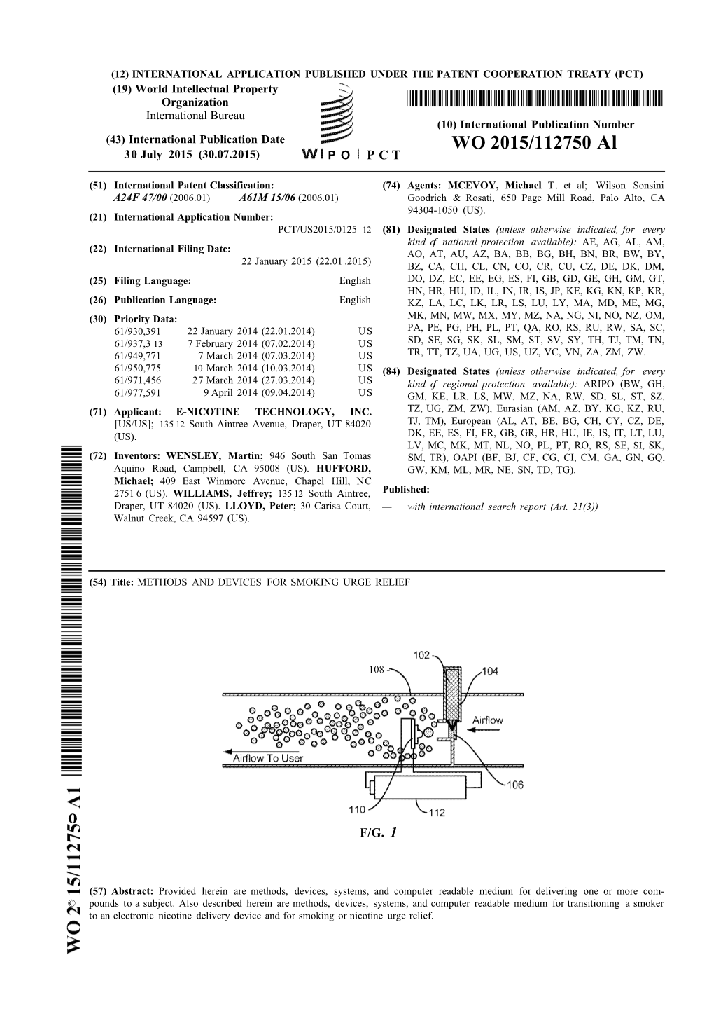 WO 2015/112750 Al 30 July 2015 (30.07.2015) P O P C T