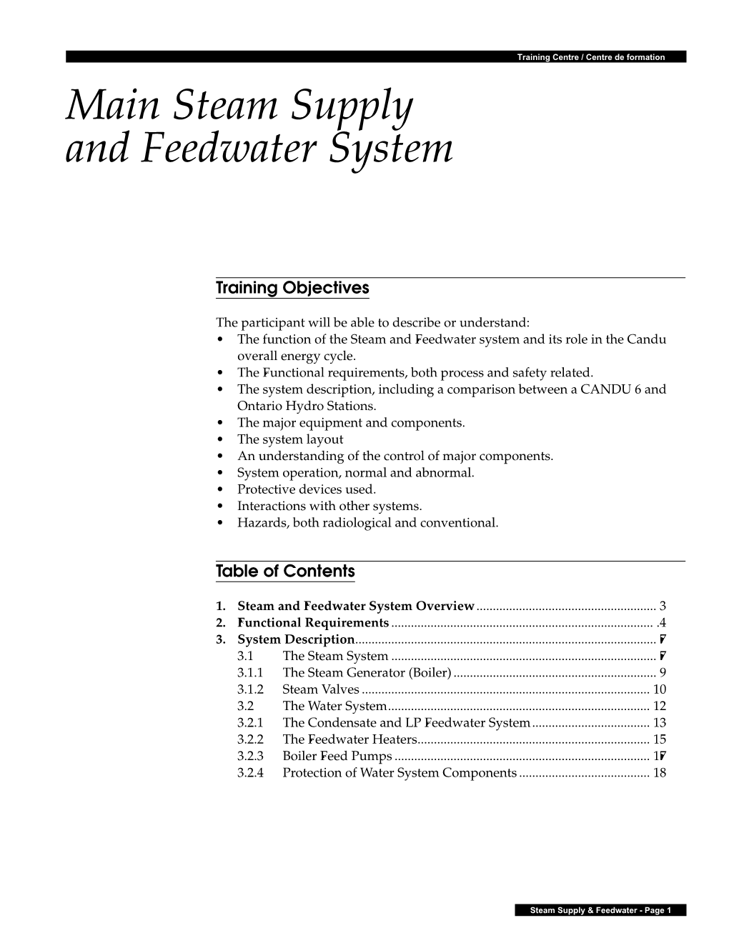 Steam Supply and Feedwater System