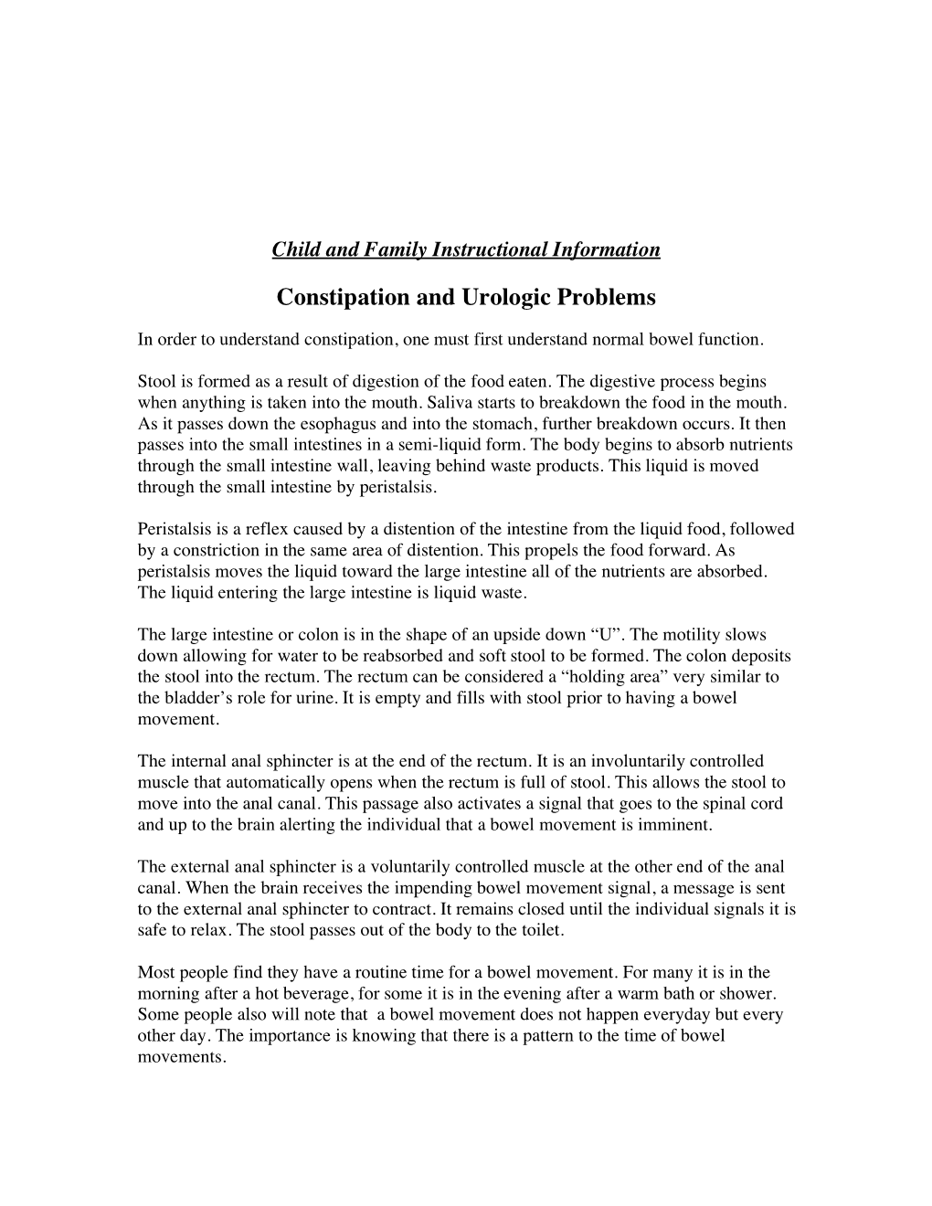 Constipation and Urologic Problems