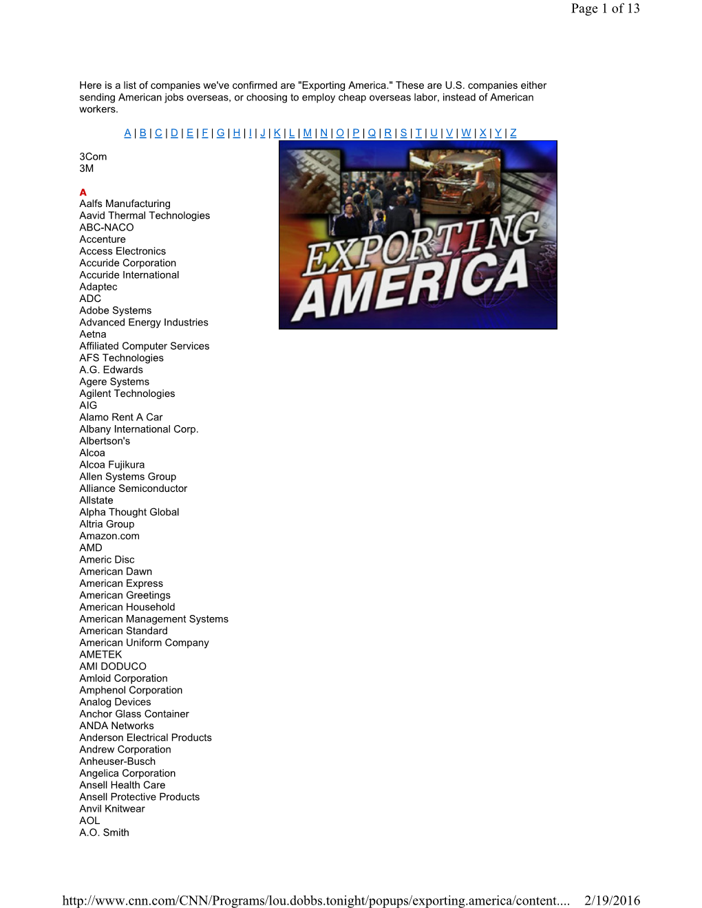 CNN List of US Companies That Outsource