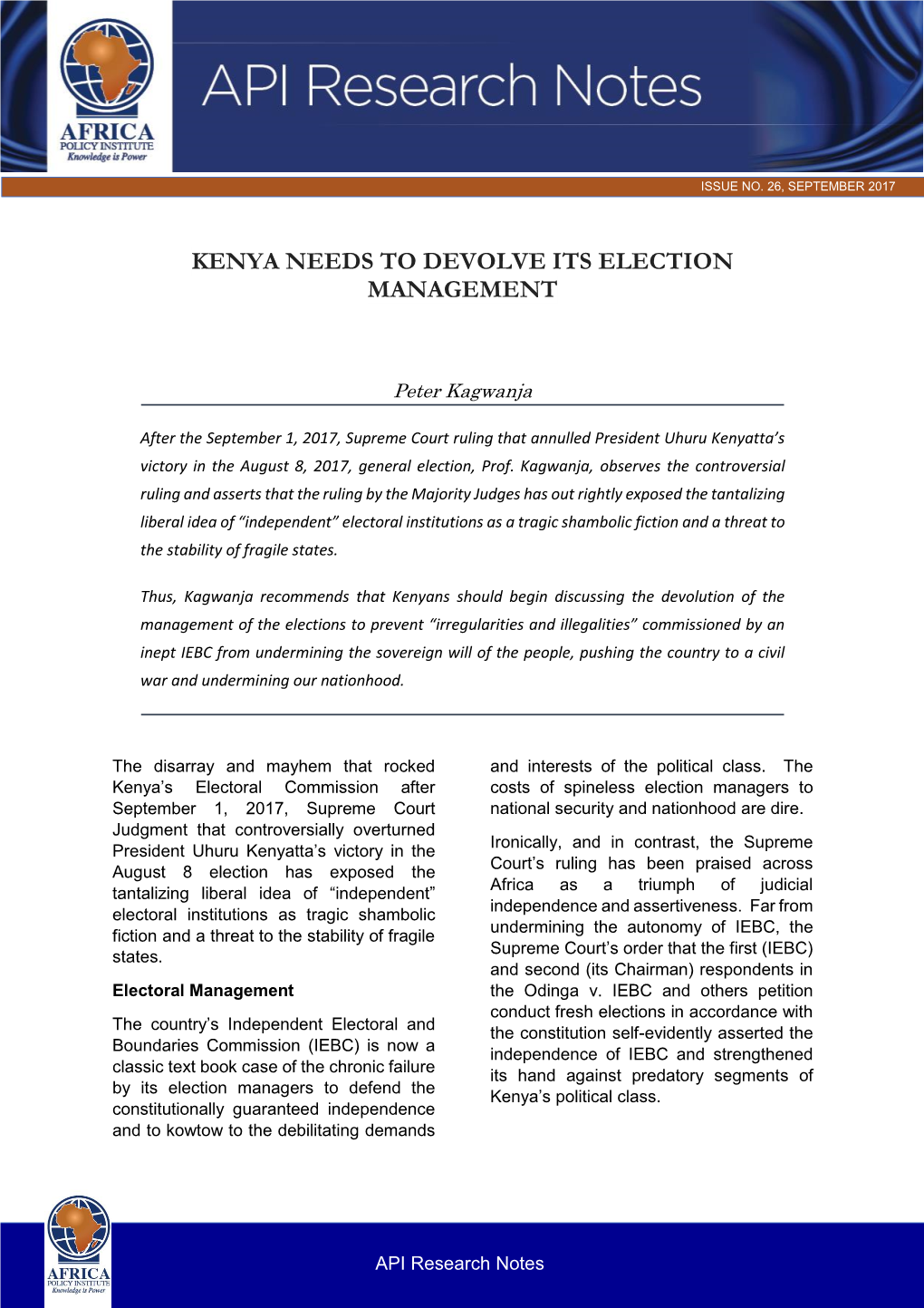 Kenya Needs to Devolve Its Election Management