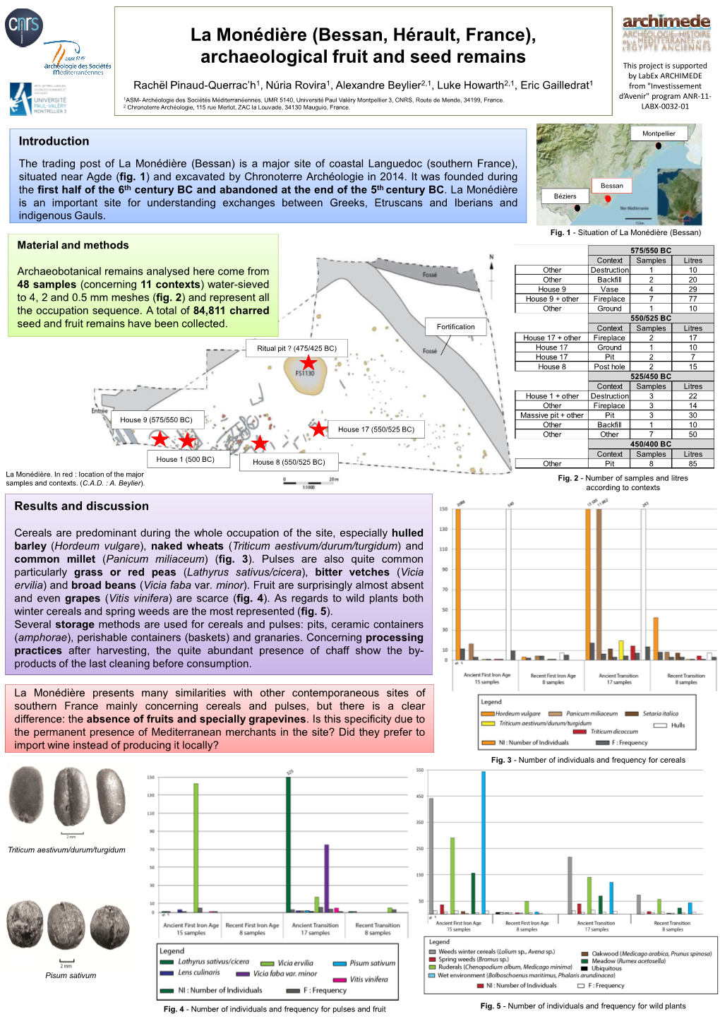 La Monédière (Bessan, Hérault, France), Archaeological Fruit And