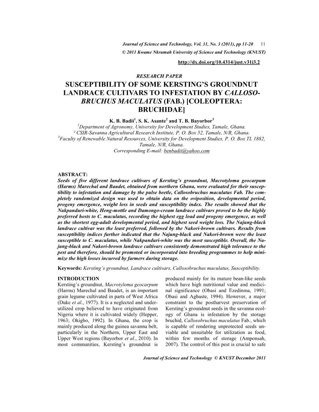 Susceptibility of Some Kersting's Groundnut Landrace Cultivars