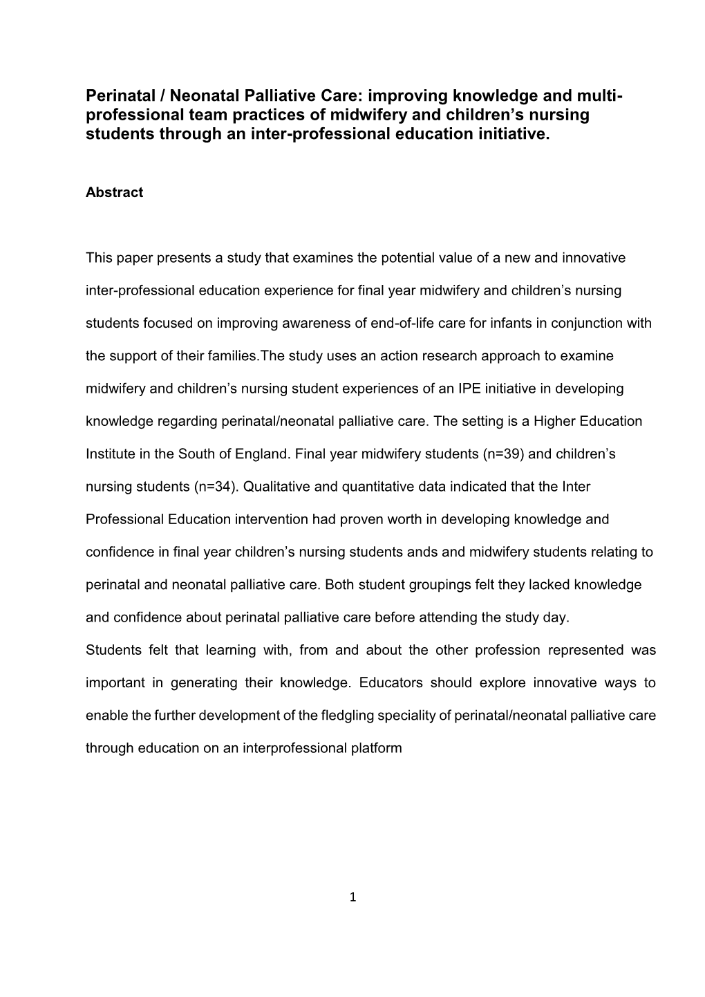 Perinatal / Neonatal Palliative Care