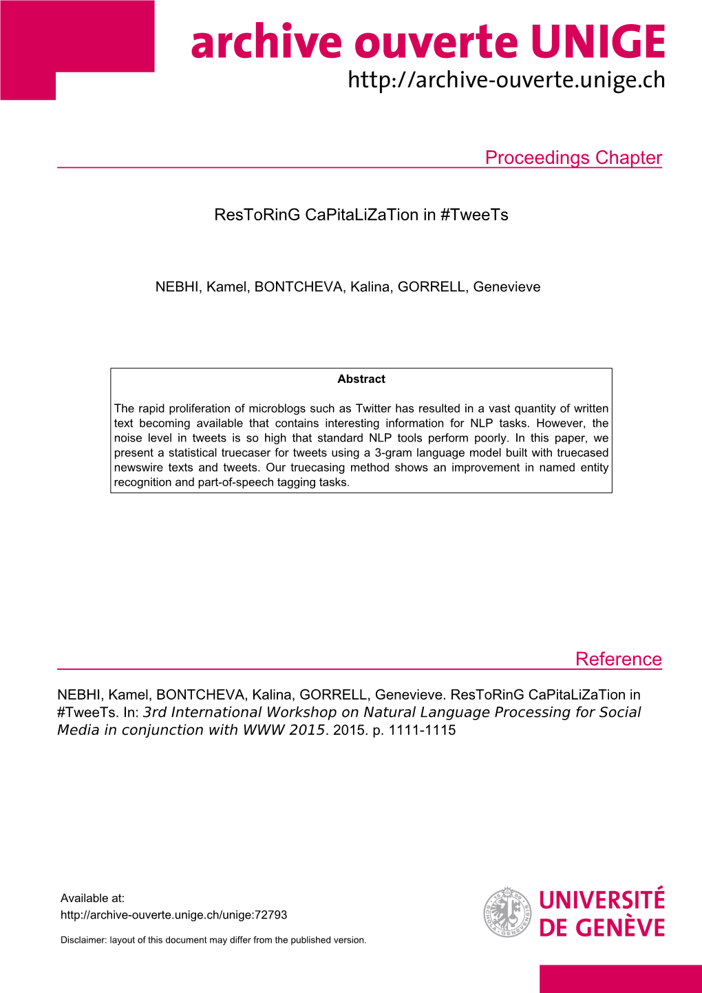 Proceedings Chapter Reference