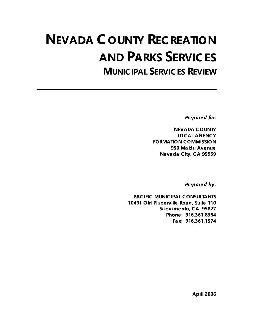 Nevada County Recreation and Parks Services Municipal Services Review