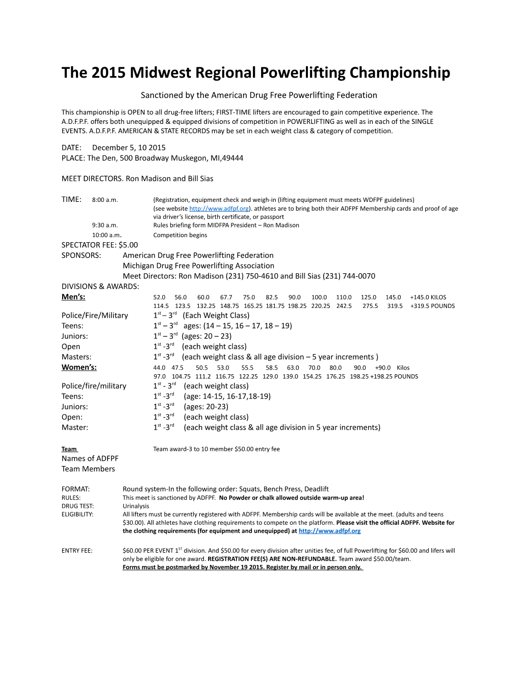 The 2015 Midwest Regional Powerlifting Championship