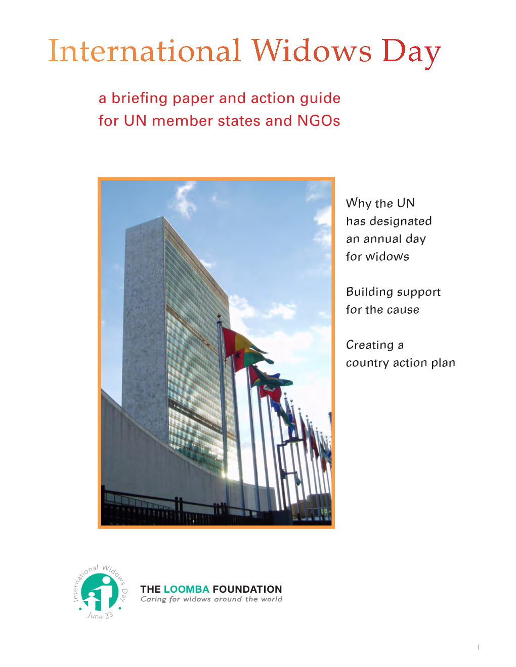 International Widows Day a Briefing Paper and Action Guide for UN Member States and Ngos