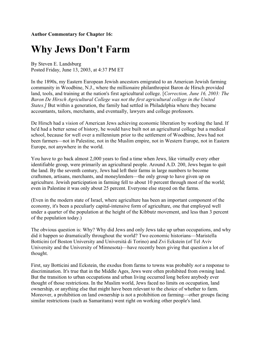 Why Jews Don't Farm