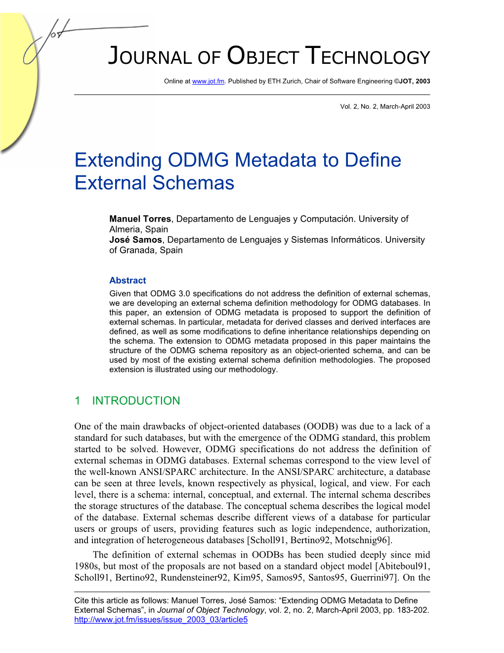 Extending ODMG Metadata to Define External Schemas