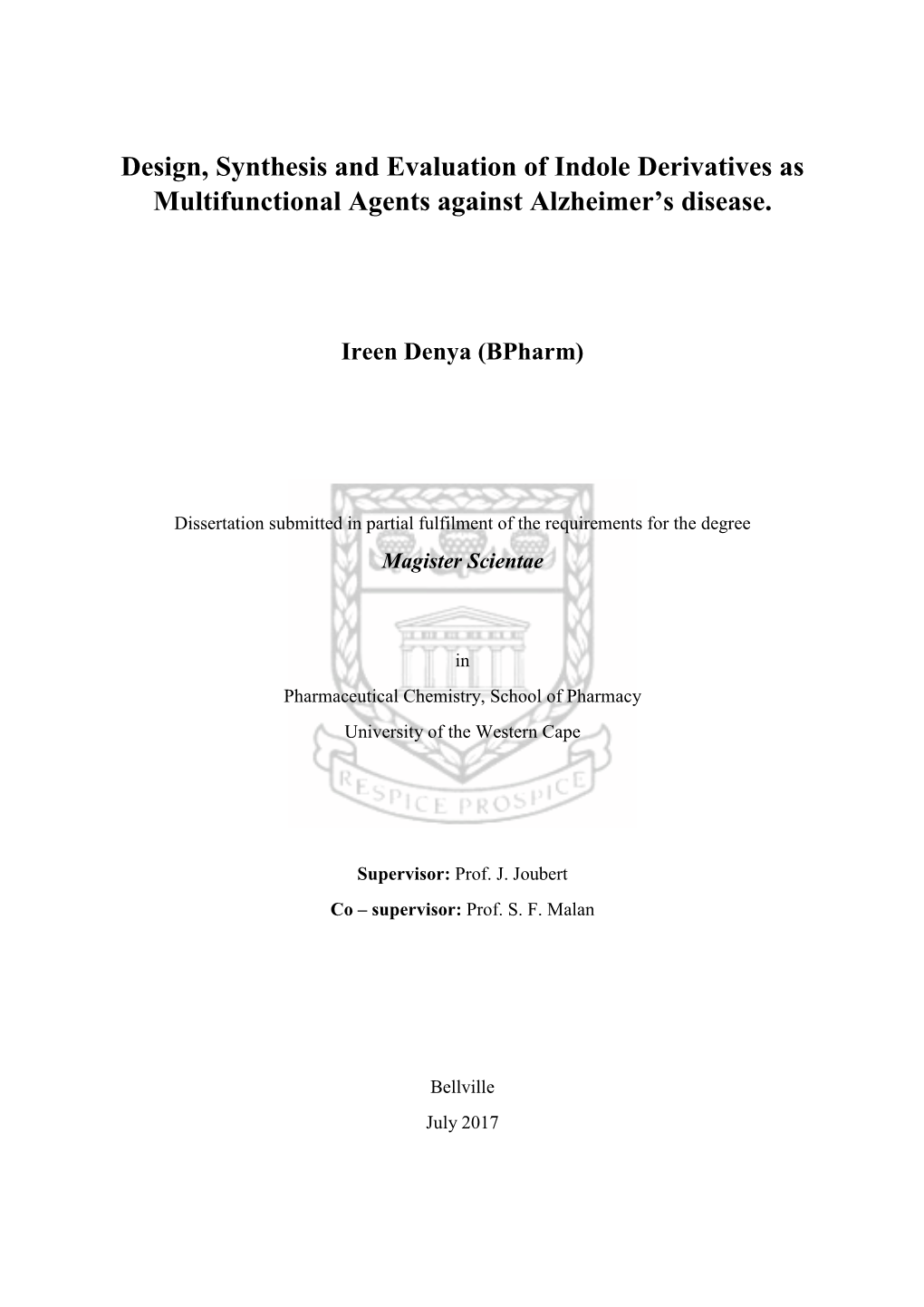 Design, Synthesis and Evaluation of Indole Derivatives As