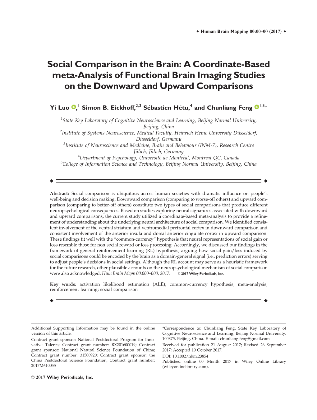 Analysis of Functional Brain Imaging Studies on the Downward and Upward Comparisons