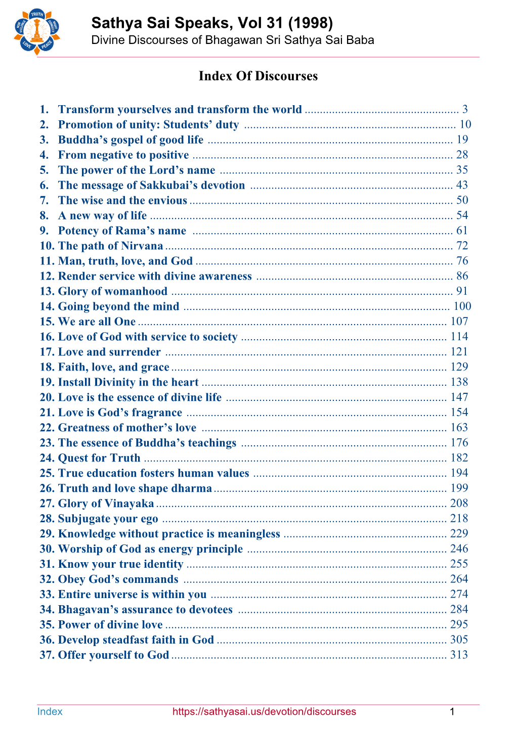 Sathya Sai Speaks, Vol 31 (1998) Divine Discourses of Bhagawan Sri Sathya Sai Baba