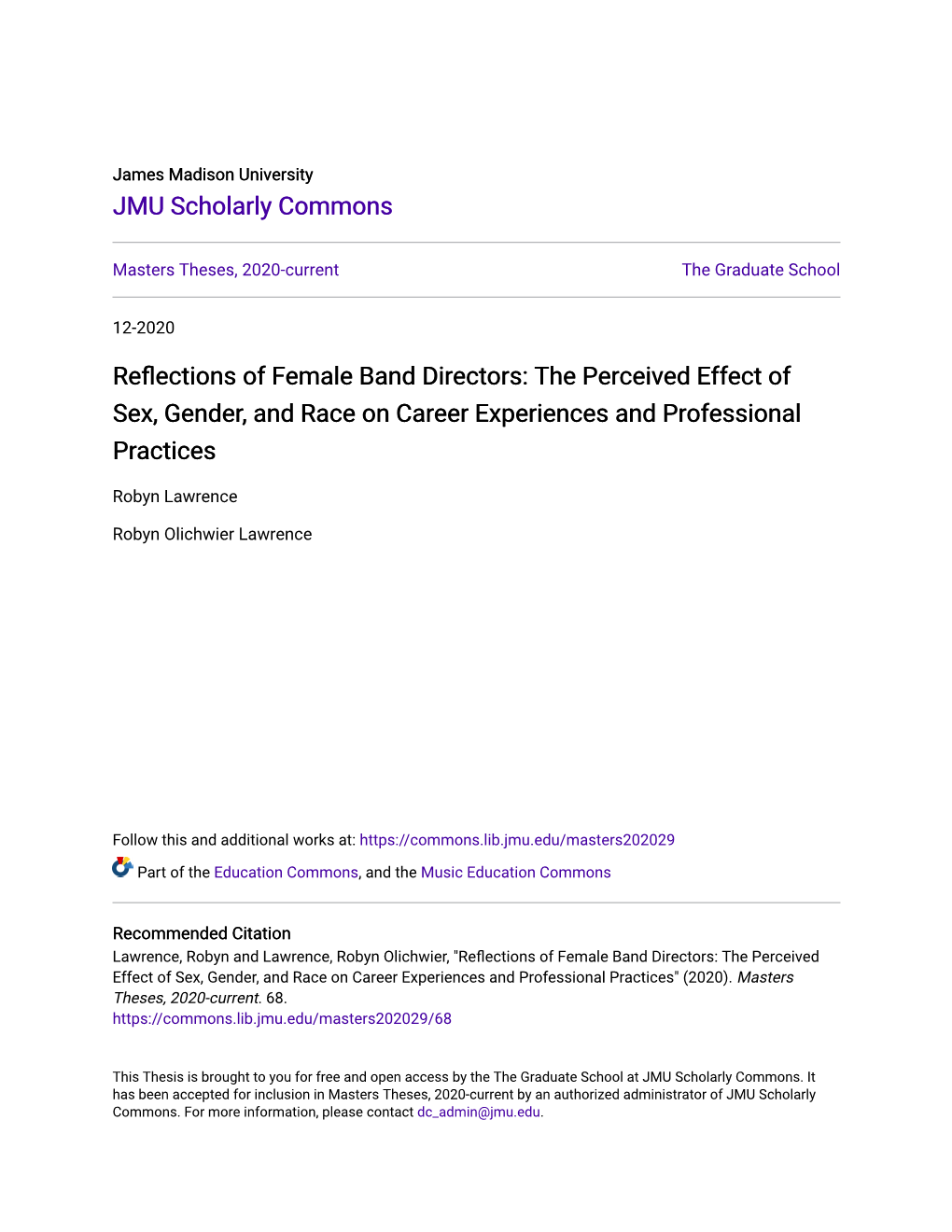 Reflections of Female Band Directors: the Perceived Effect of Sex, Gender, and Race on Career Experiences and Professional Practices