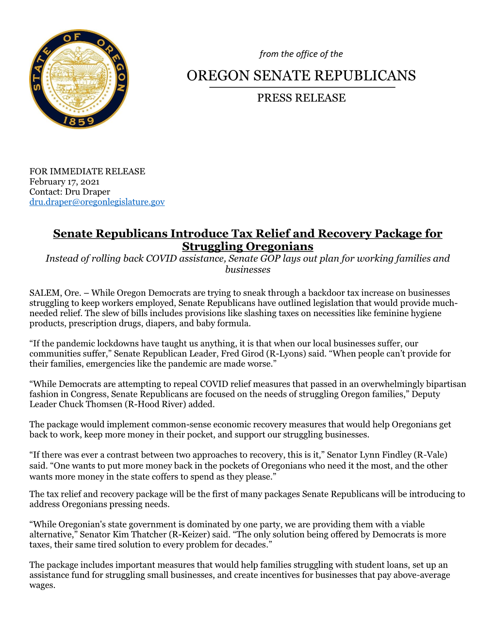 Senate Republicans Introduce Tax Relief Measures for Struggling