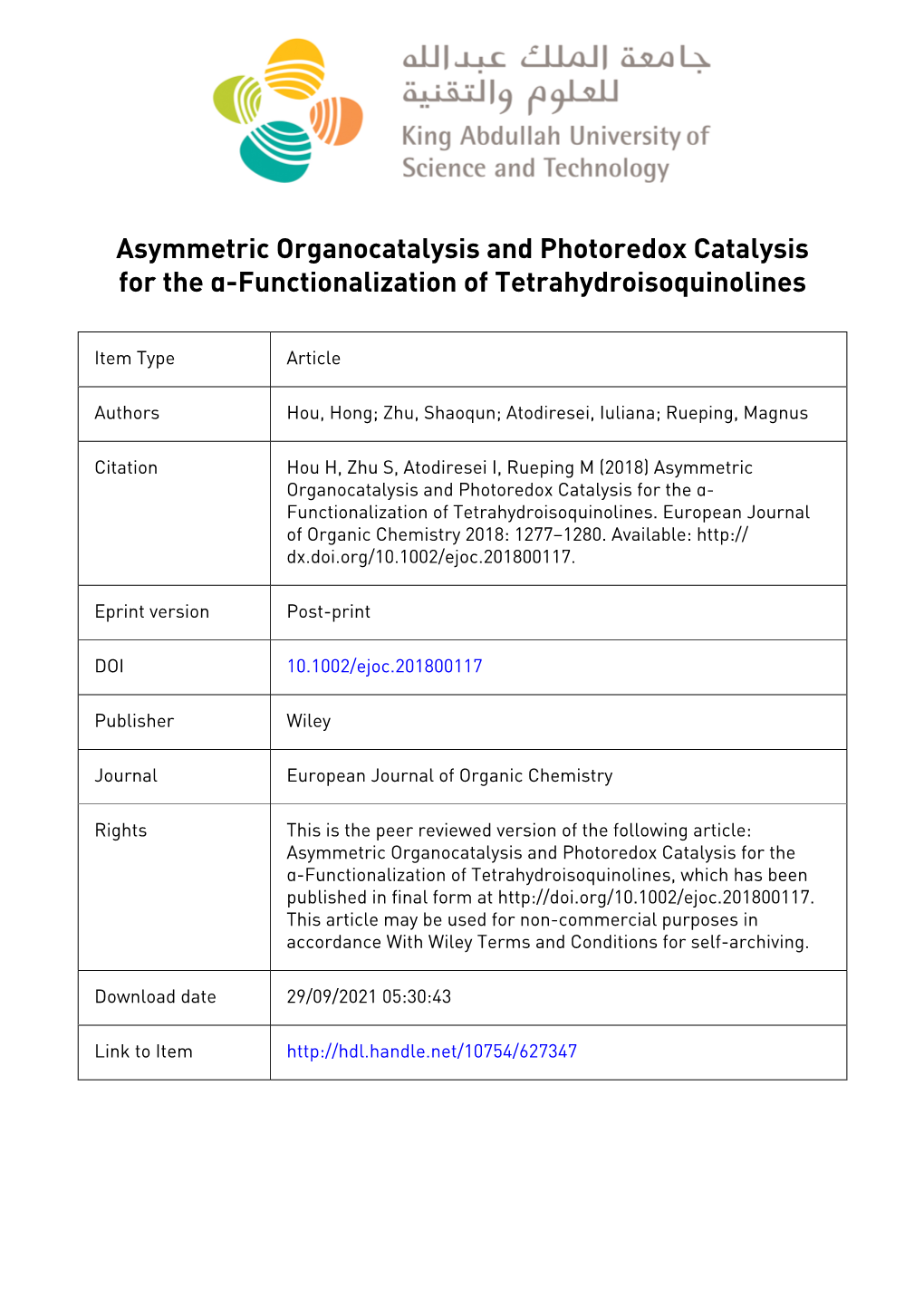 COMMUNICATION Asymmetric Organocatalysis and Photoredox